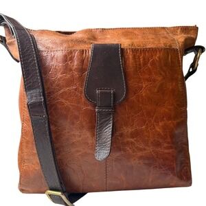 NINO BOSSI Brown Leather Hobo Hand Bag Purse With Shoulder Strap Zip Closure